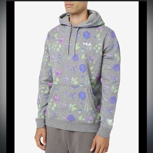 Fila Gray and Blue Floral Hoodie large